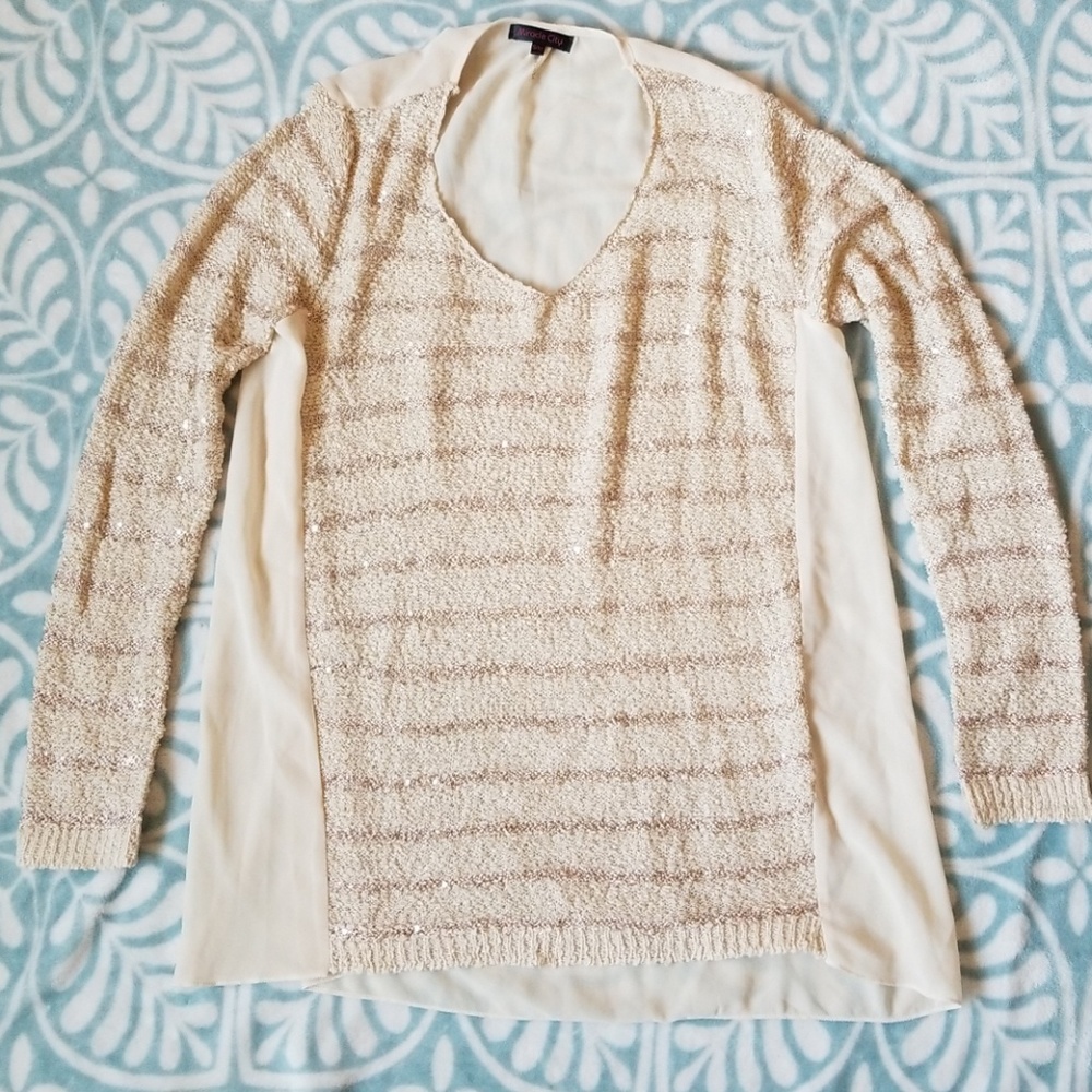 Women's Sequin Striped Sweater Sheer Back S/M